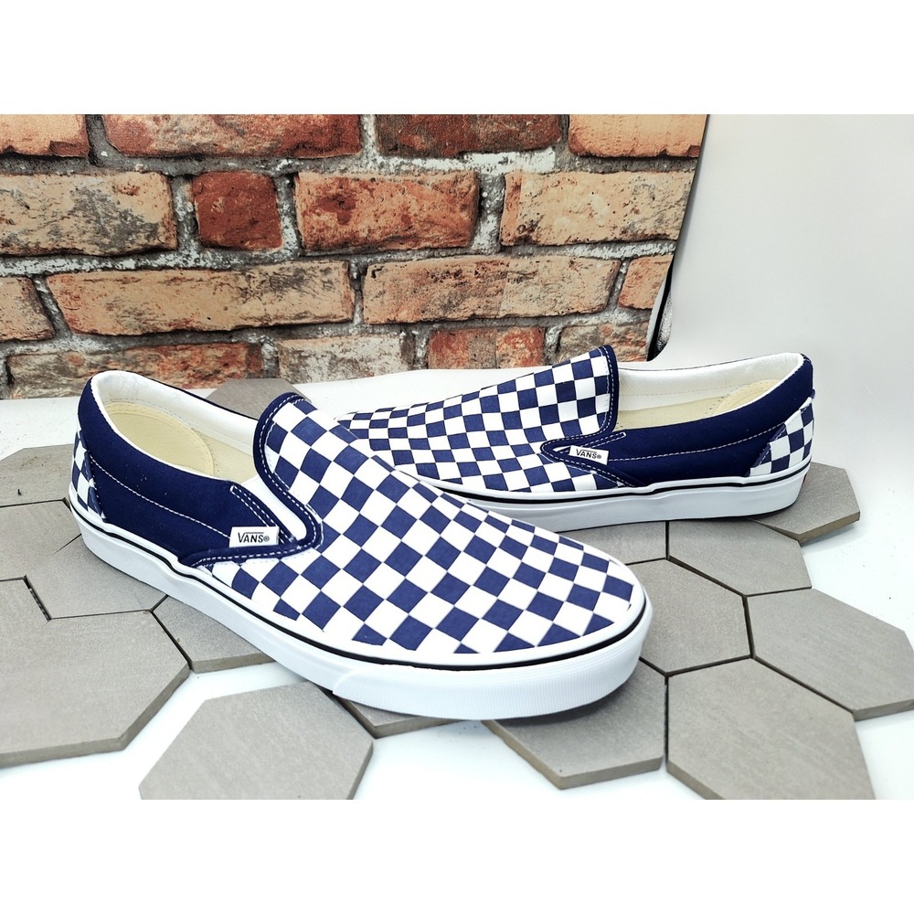 Vans Classic‎ Slip-On Checkerboard Navy Blue White Shoes Men's Sz 9 Classic